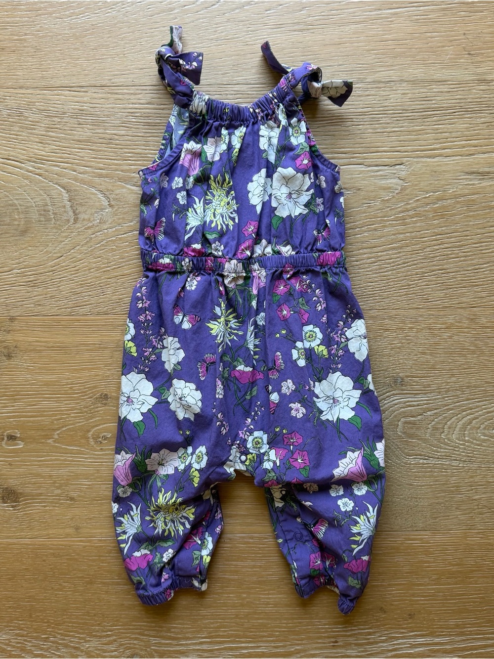 Purple Floral Tie-Shoulder Romper for Kids